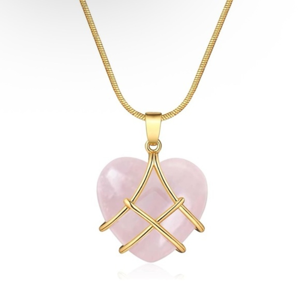 Gold and Pink Heart Pendant Necklace - Barbie Inspired